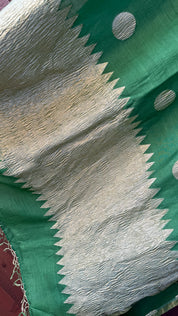 Pure Muga Chiffon Banarasi - Green Crushed Gold Zari