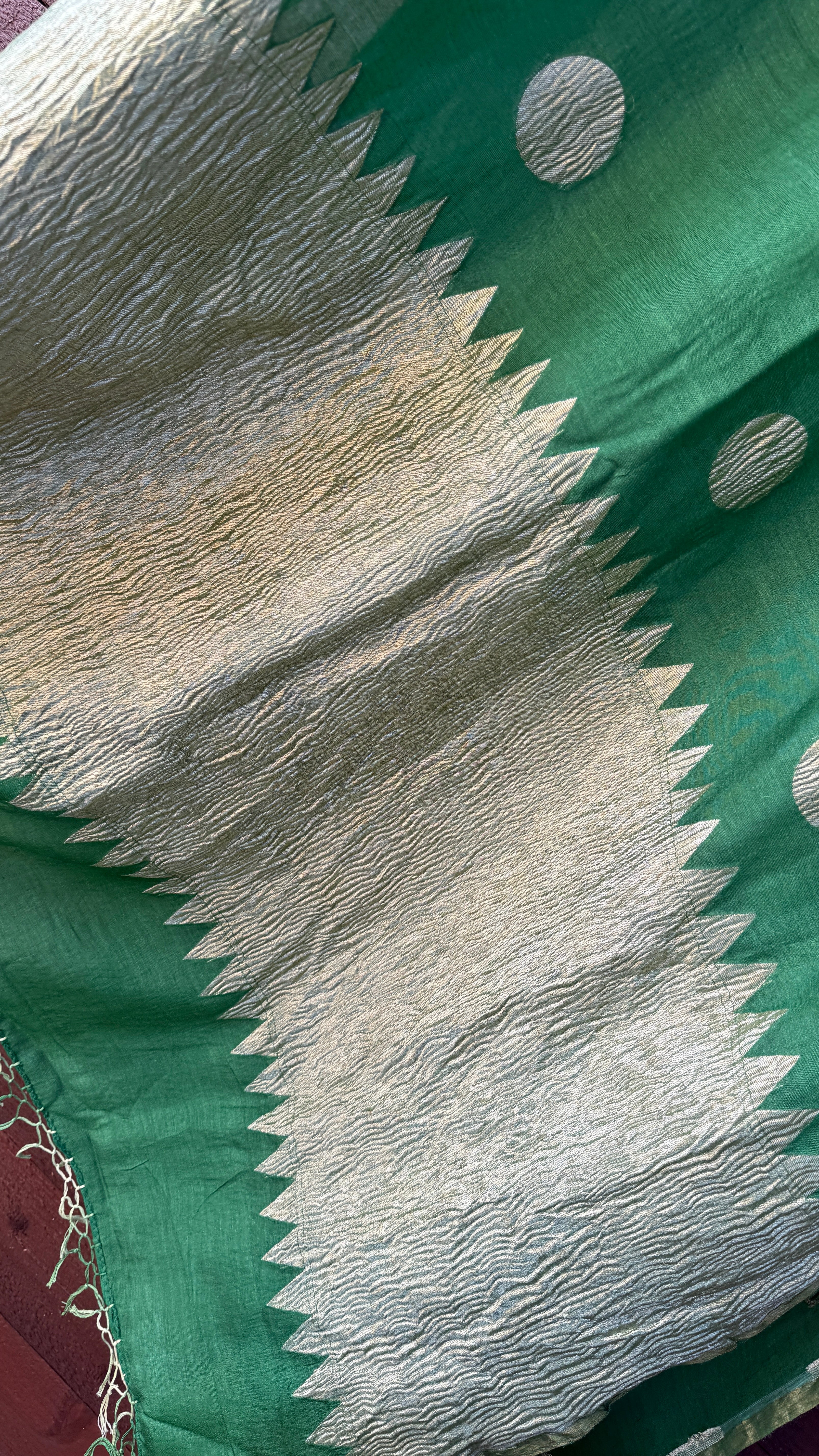 Pure Muga Chiffon Banarasi - Green Crushed Gold Zari