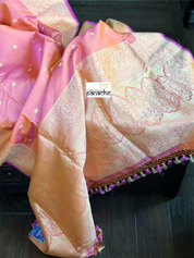 Pure Silk Katan Banarasi- Pink Kadwa