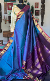 Pure Silk Kanjivaram - Peacock Blue Woven