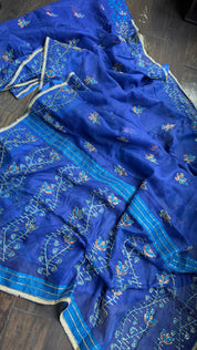 Designer Jamdaani Cutdana Embroidered - Metallic Blue