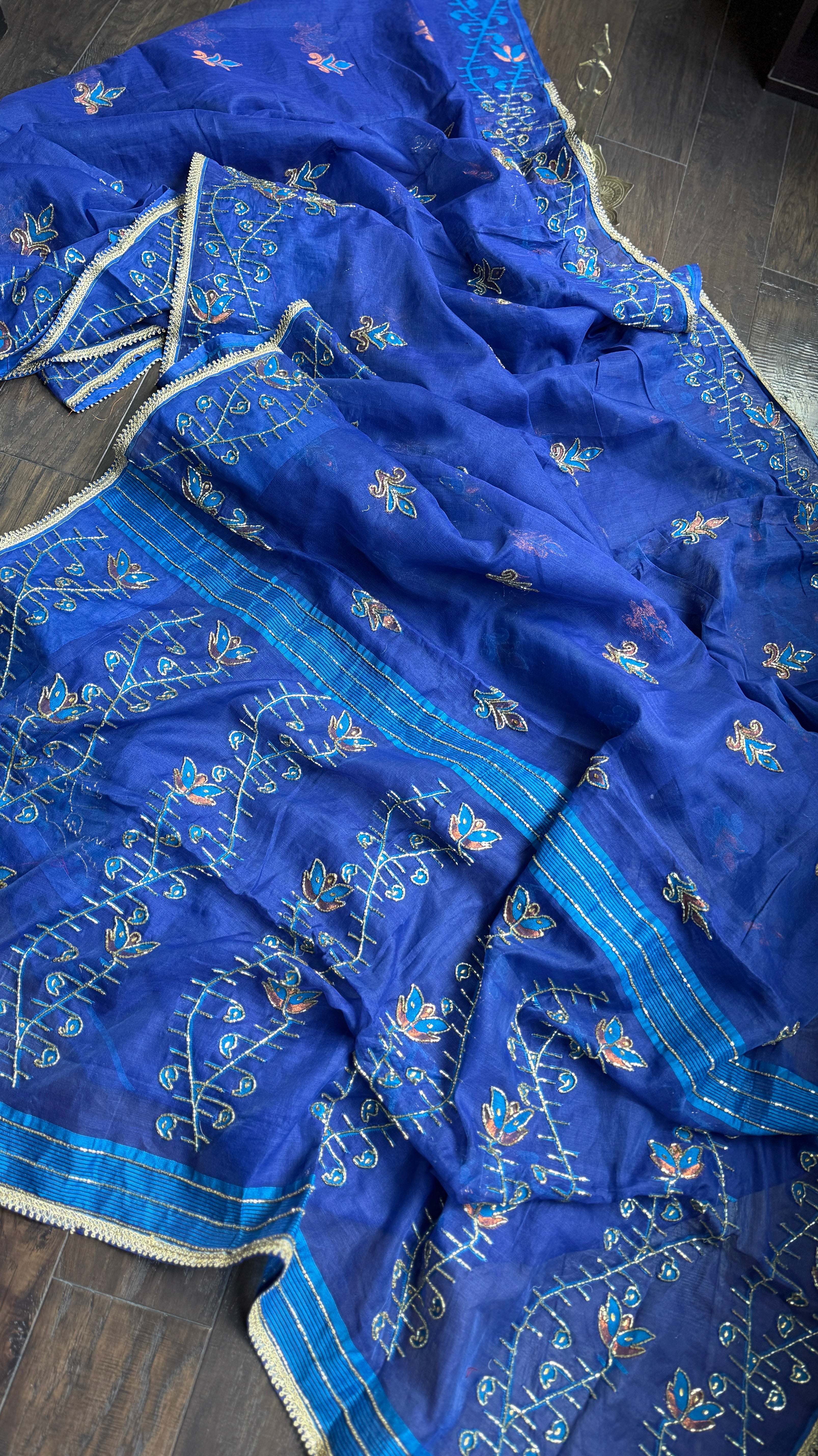 Designer Jamdaani Cutdana Embroidered - Metallic Blue