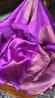 Pure Tussar Silk Banarasi - Purple Kadwa