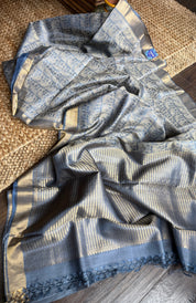 Tussar Silk - Steel Grey Resham Woven