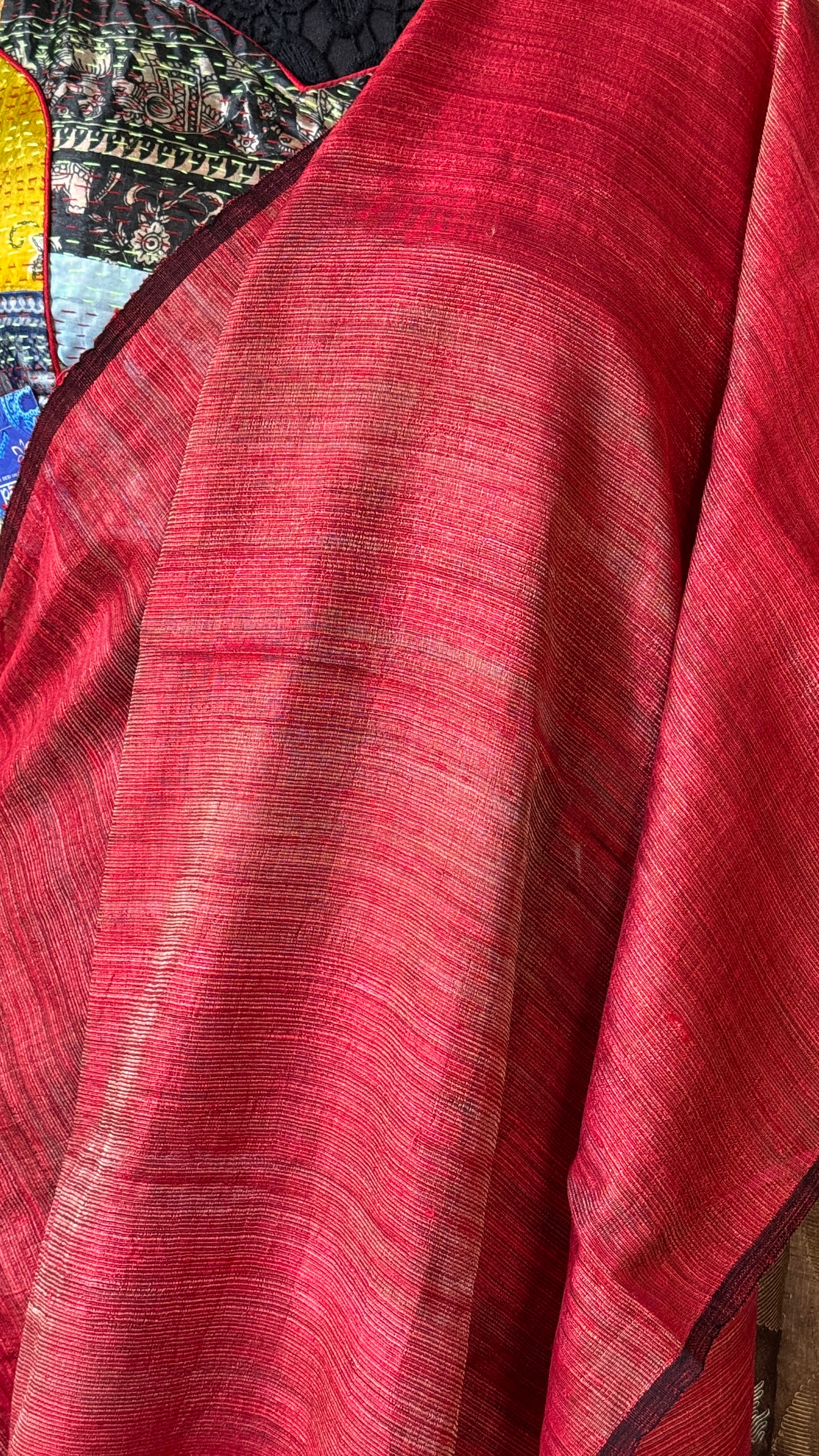 Pure Matka Silk - Red Muslin Jamdaani Palla