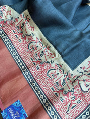 Pure Tussar Silk - Slate Grey Mahabharata depiction