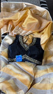 Designer Velvet Blouse - Black Gold Zari Sleeveless