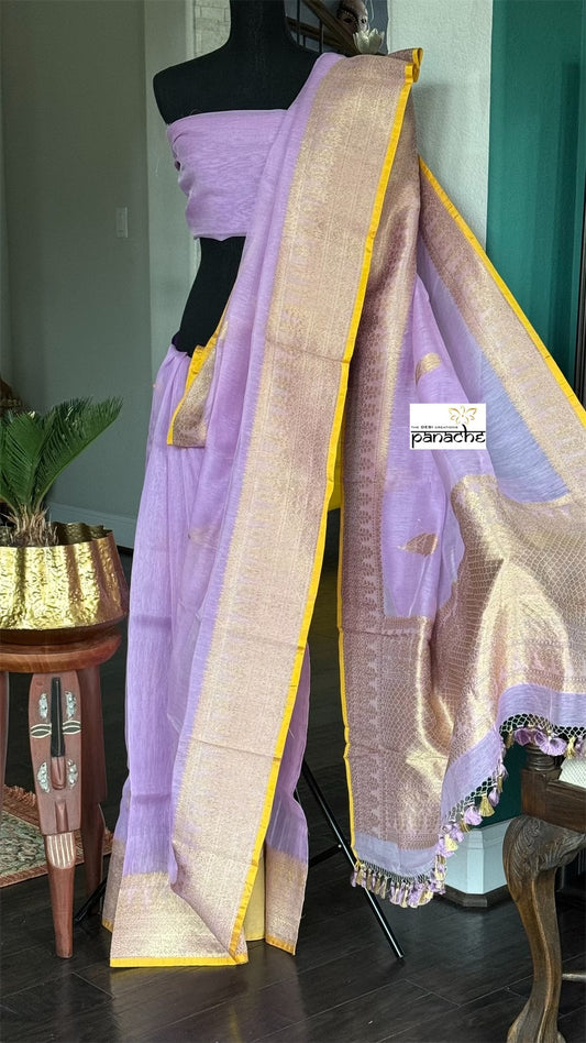 Linen Silk Banarasi - Lavender Yellow