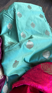 Pure Silk Mashru Borderless Banarasi- Sea Green Firozi Dual Tone