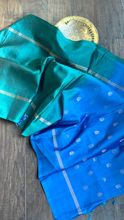 Pure Silk Kanjivaram - Teal Green Blue