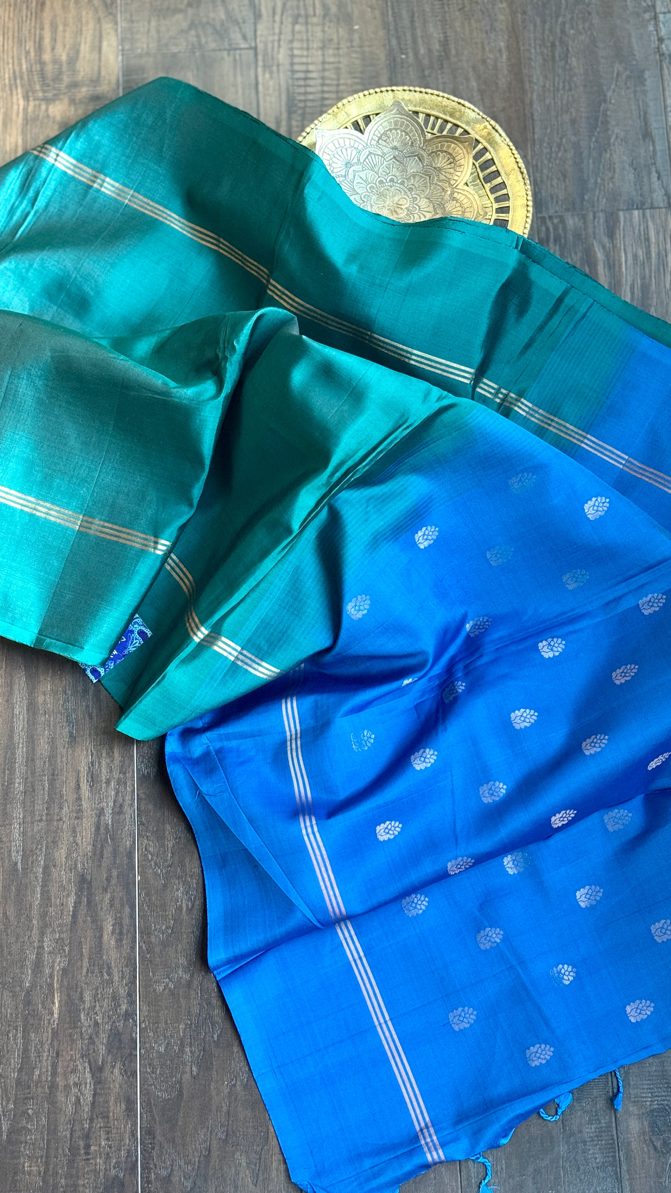 Pure Silk Kanjivaram - Teal Green Blue