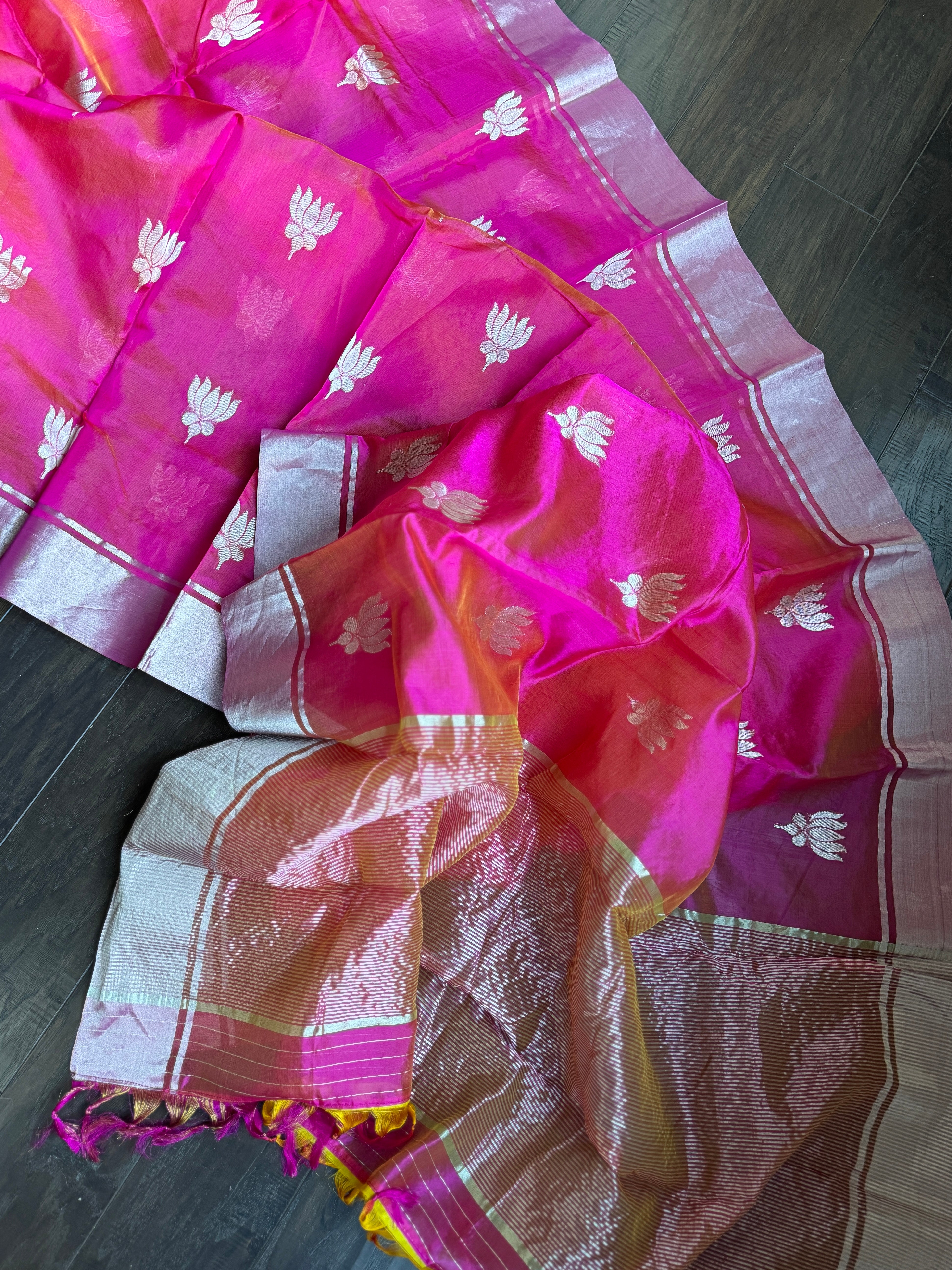 Pure Chanderi Pattu Silk - Pink Lotus