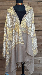 Kashmiri Woven Stole - Gray Yellow
