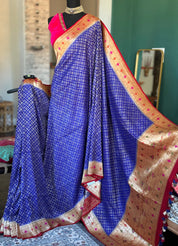 Khaddi Tussar Georgette Paithani Banarasi - Purplish Blue
