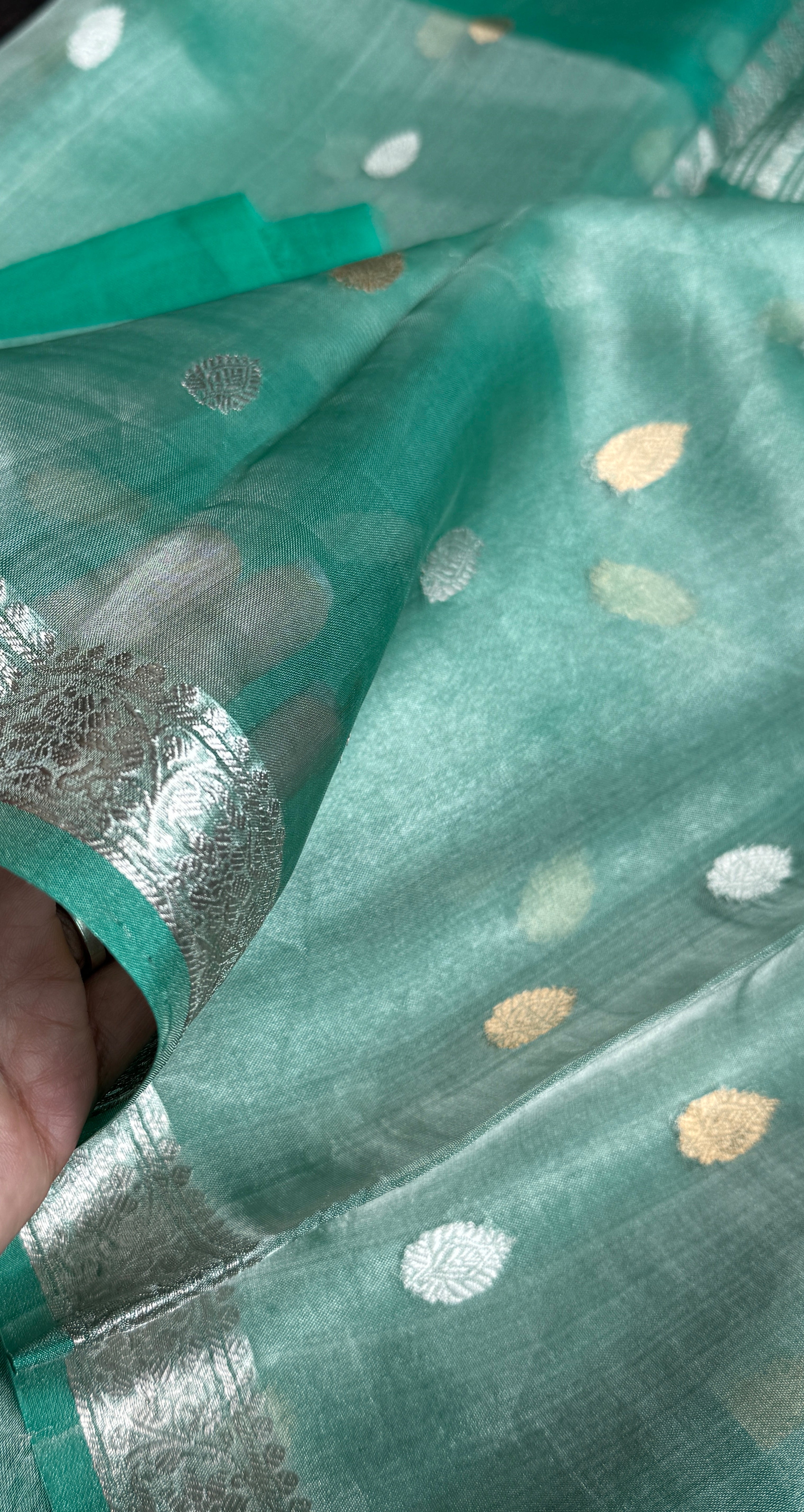 Tissue Organza Silk Banarasi - Sea-foam Green