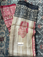 Pure Gicha Tussar Silk - Beige Red Black