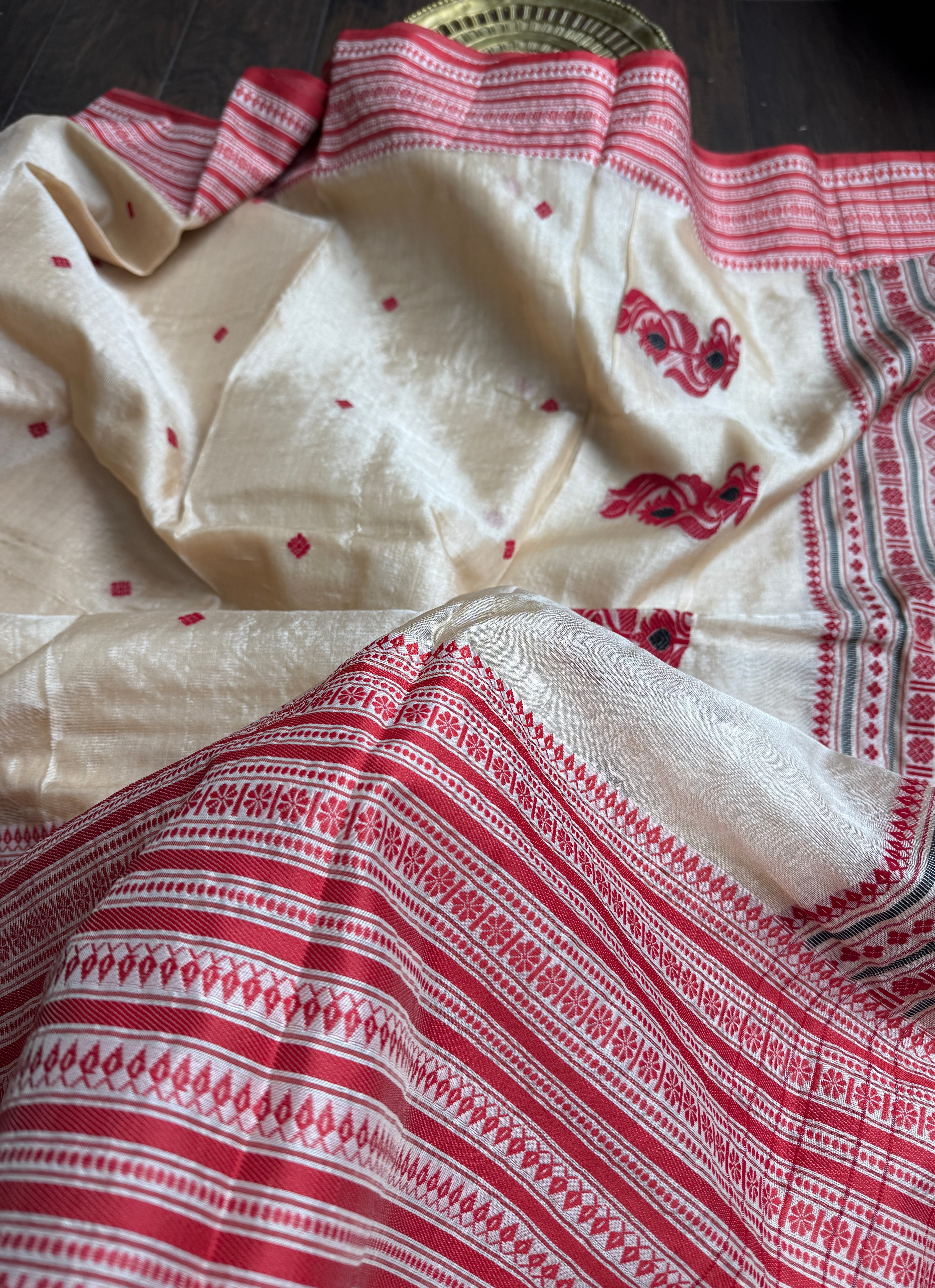 Pure Gachi Tussar Silk - Cream Red