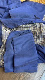 Pure Khadi Matka Cotton -  Blue Jute Handwoven
