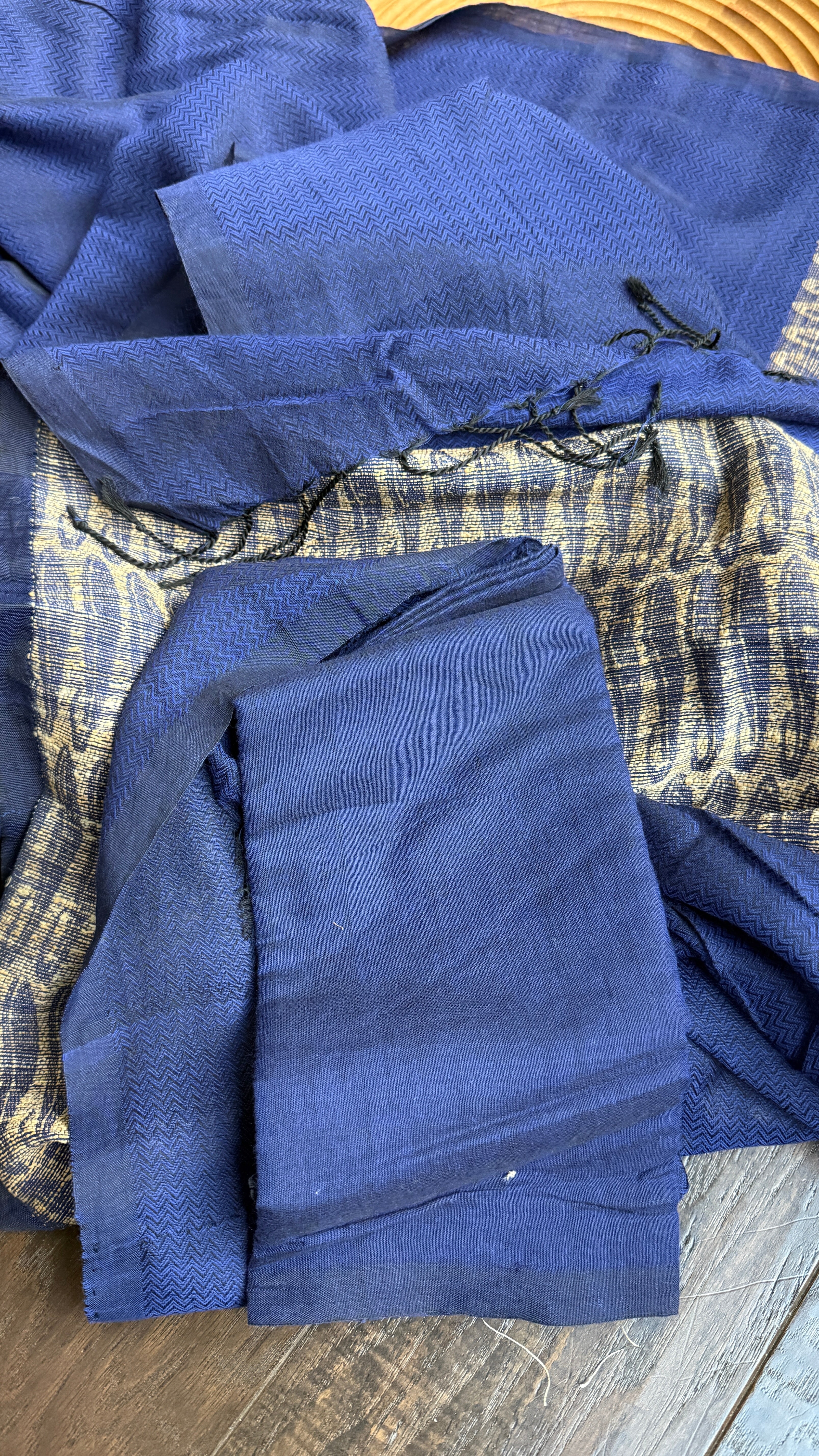 Pure Khadi Matka Cotton -  Blue Jute Handwoven