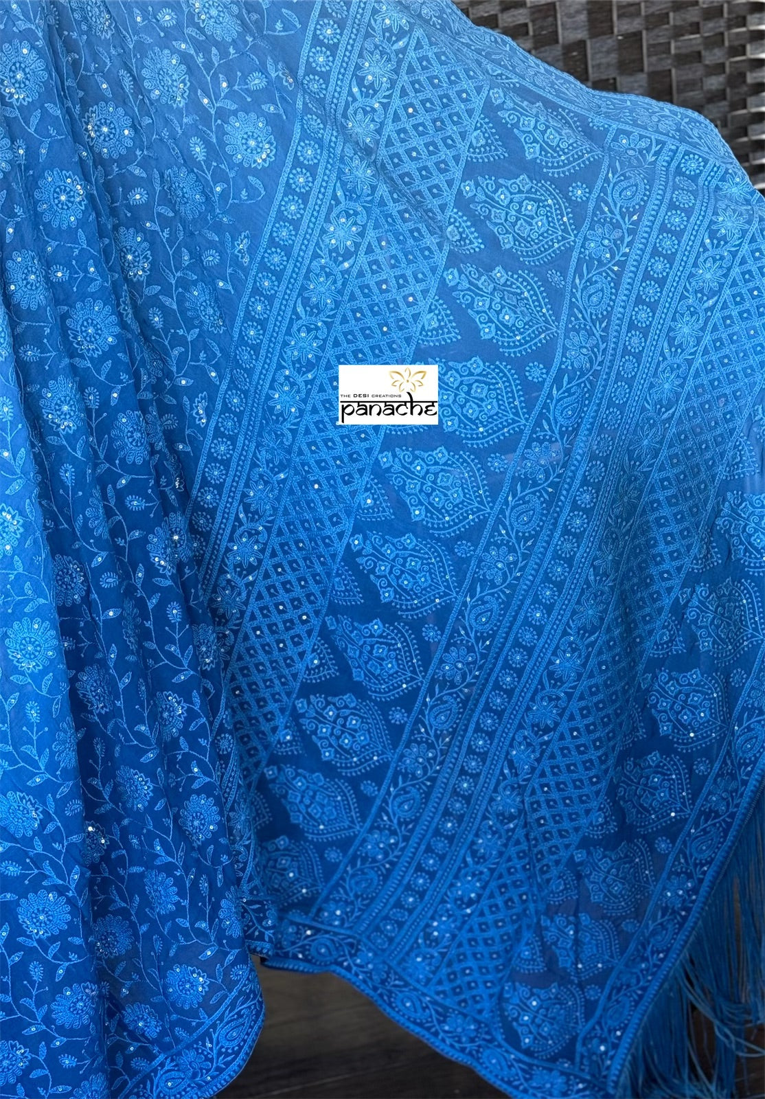 Designer Geogette Chikankari - Blue shaded