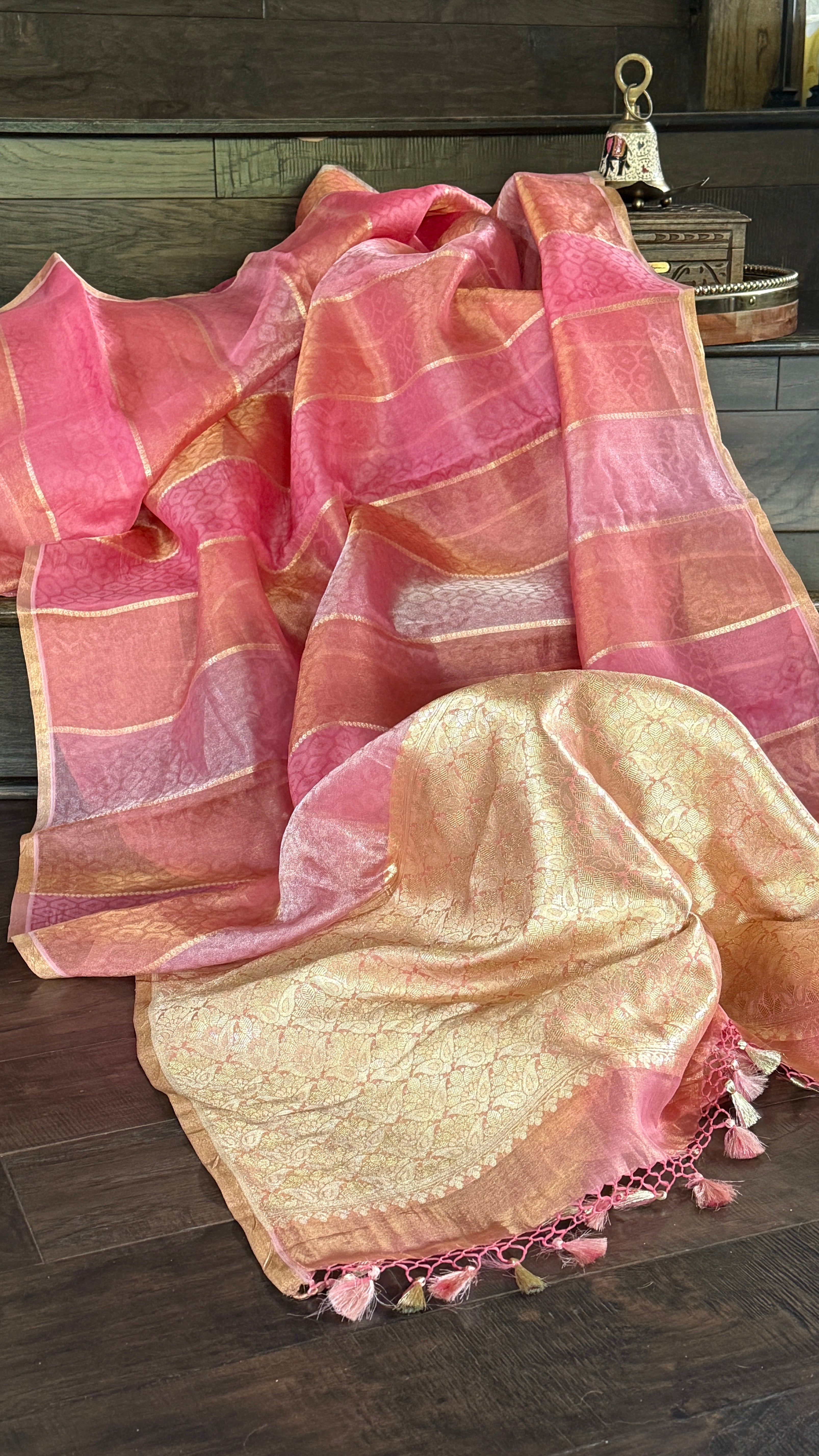 Tissue Organza Silk Banarsi - Rangkat Peach Pink