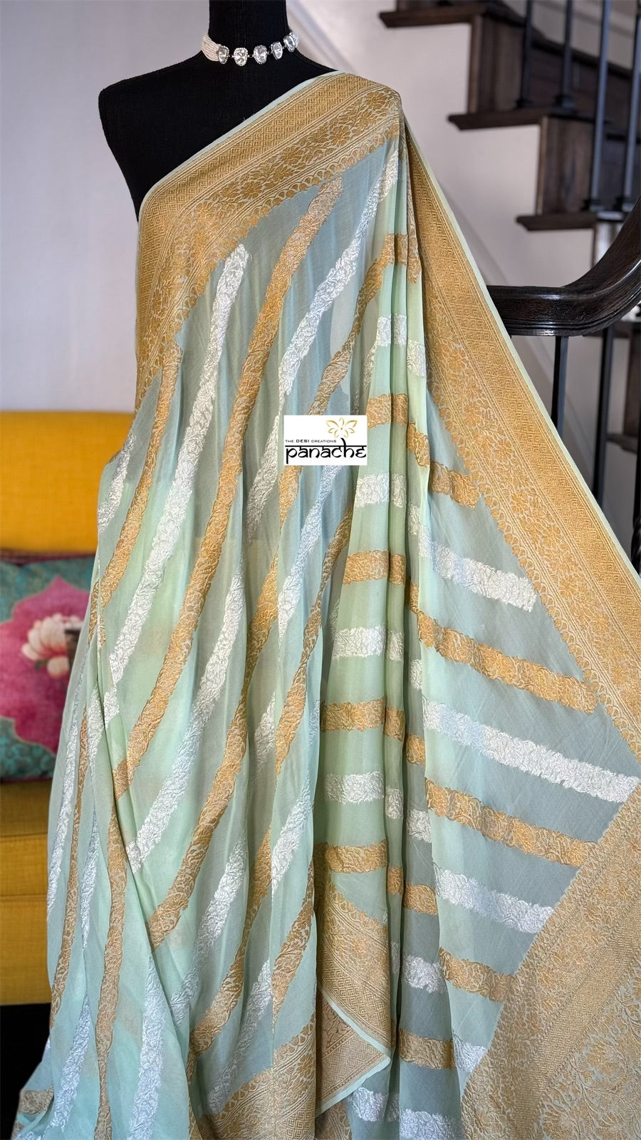 Pure Khaddi Georgette Banarasi - Light Mint Kadwa