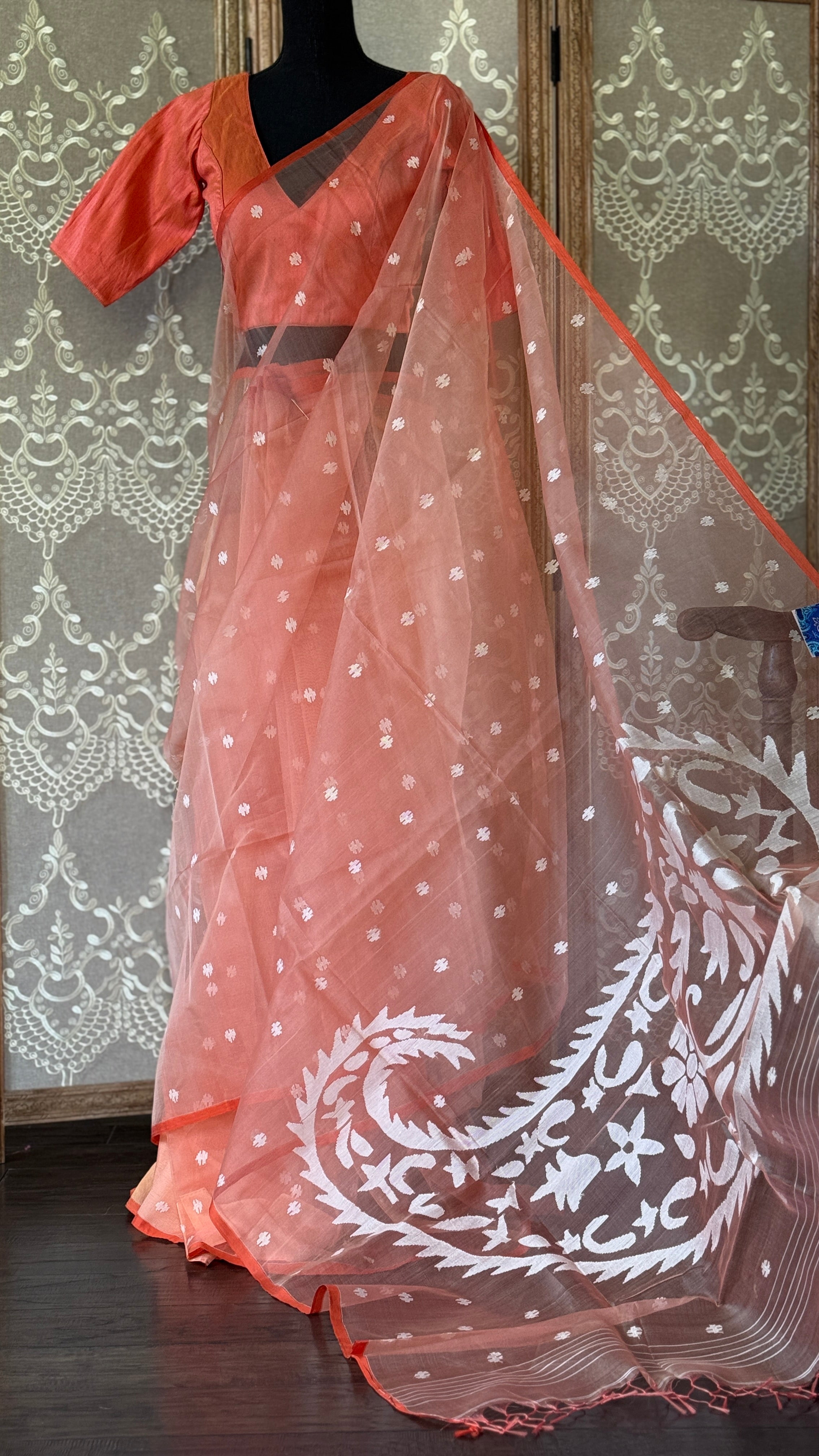 Muslin Jamdaani - Peach