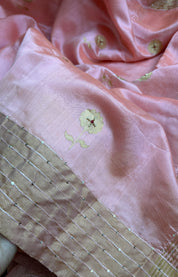 Hand Zardozi Pure Chanderi Pattu Silk - Blush Pink Eknaliya Woven