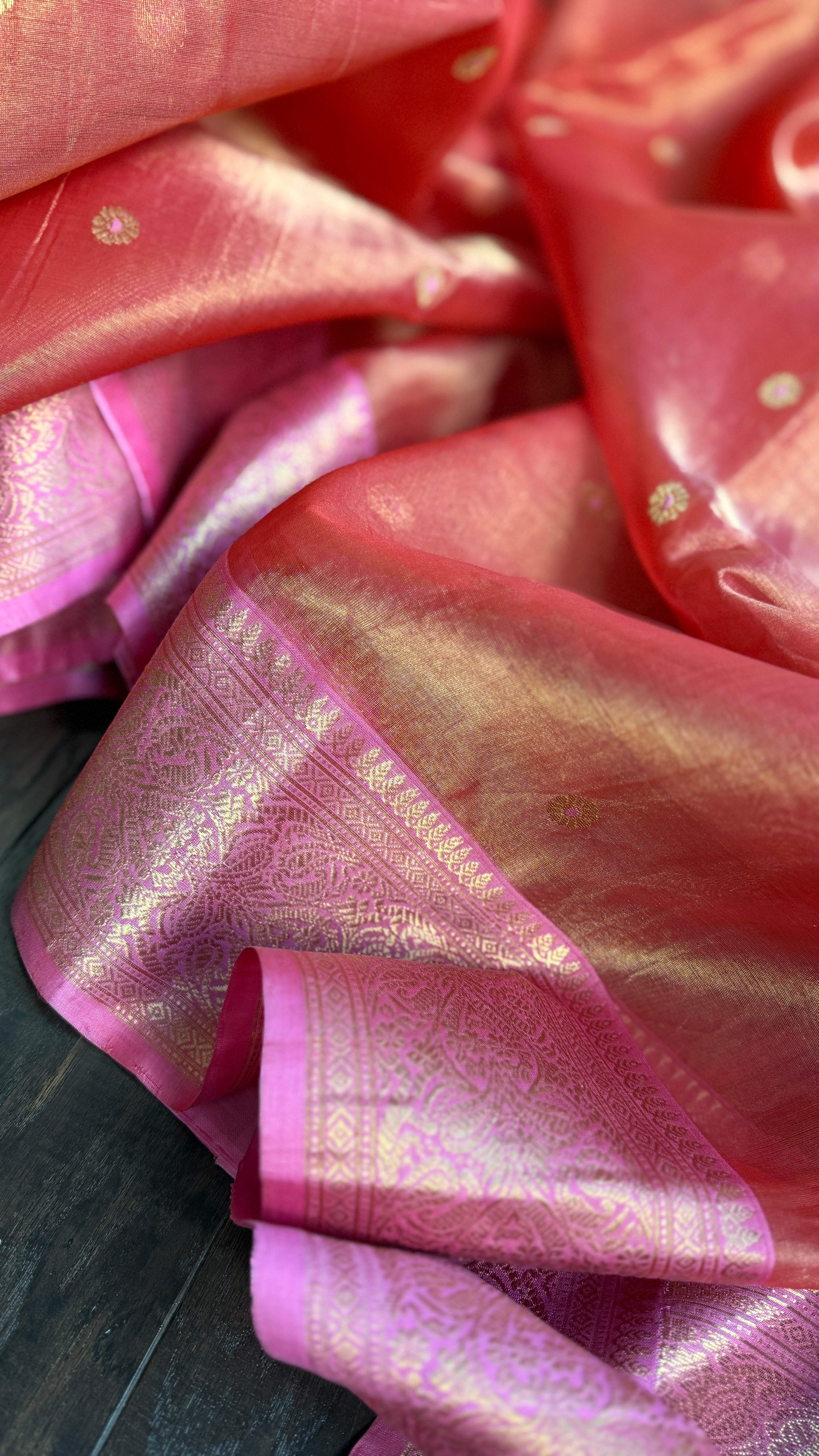 Tissue Chanderi Silk - Orangish Peach Lavender