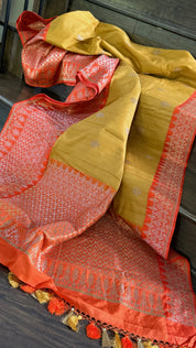 Tassur Silk Banarasi - Ochre Yellow Orange