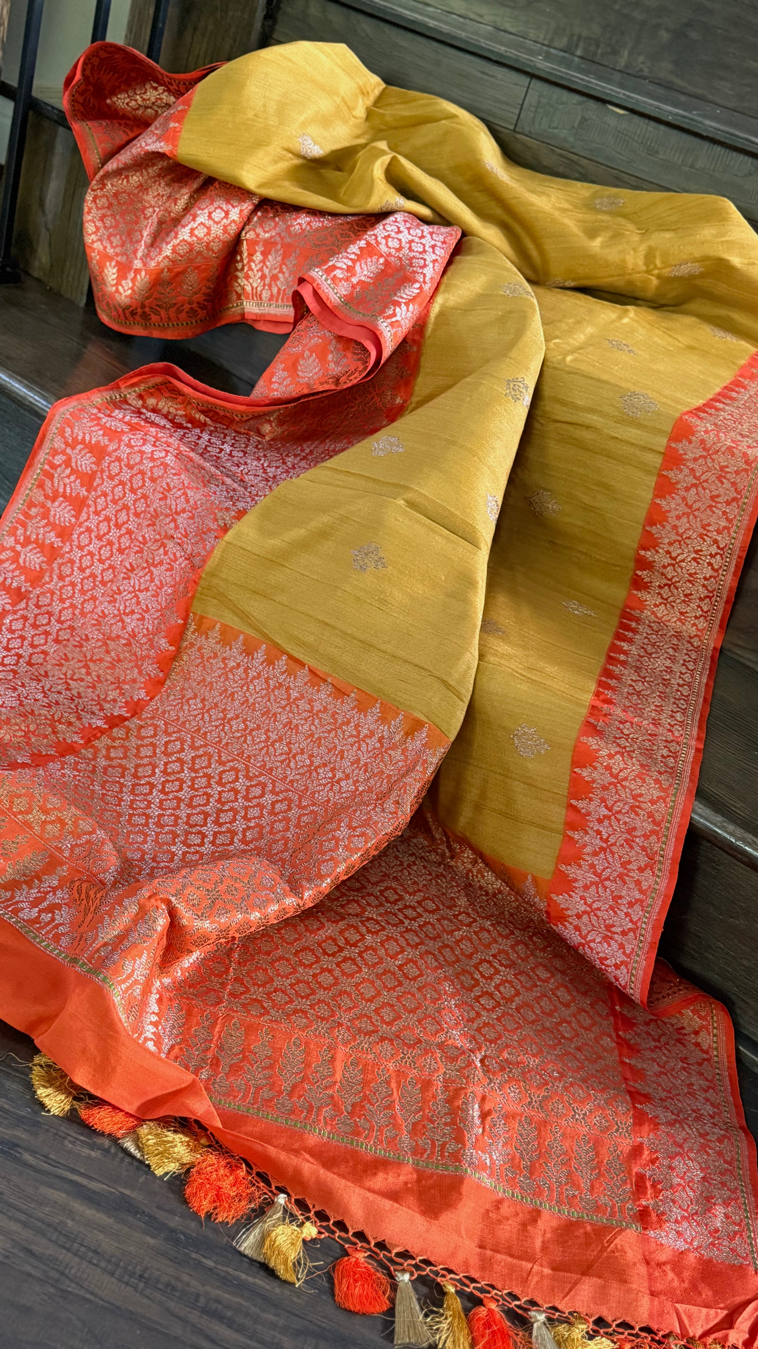 Tassur Silk Banarasi - Ochre Yellow Orange