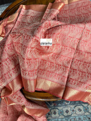 Tussar Silk - Coral Resham Woven