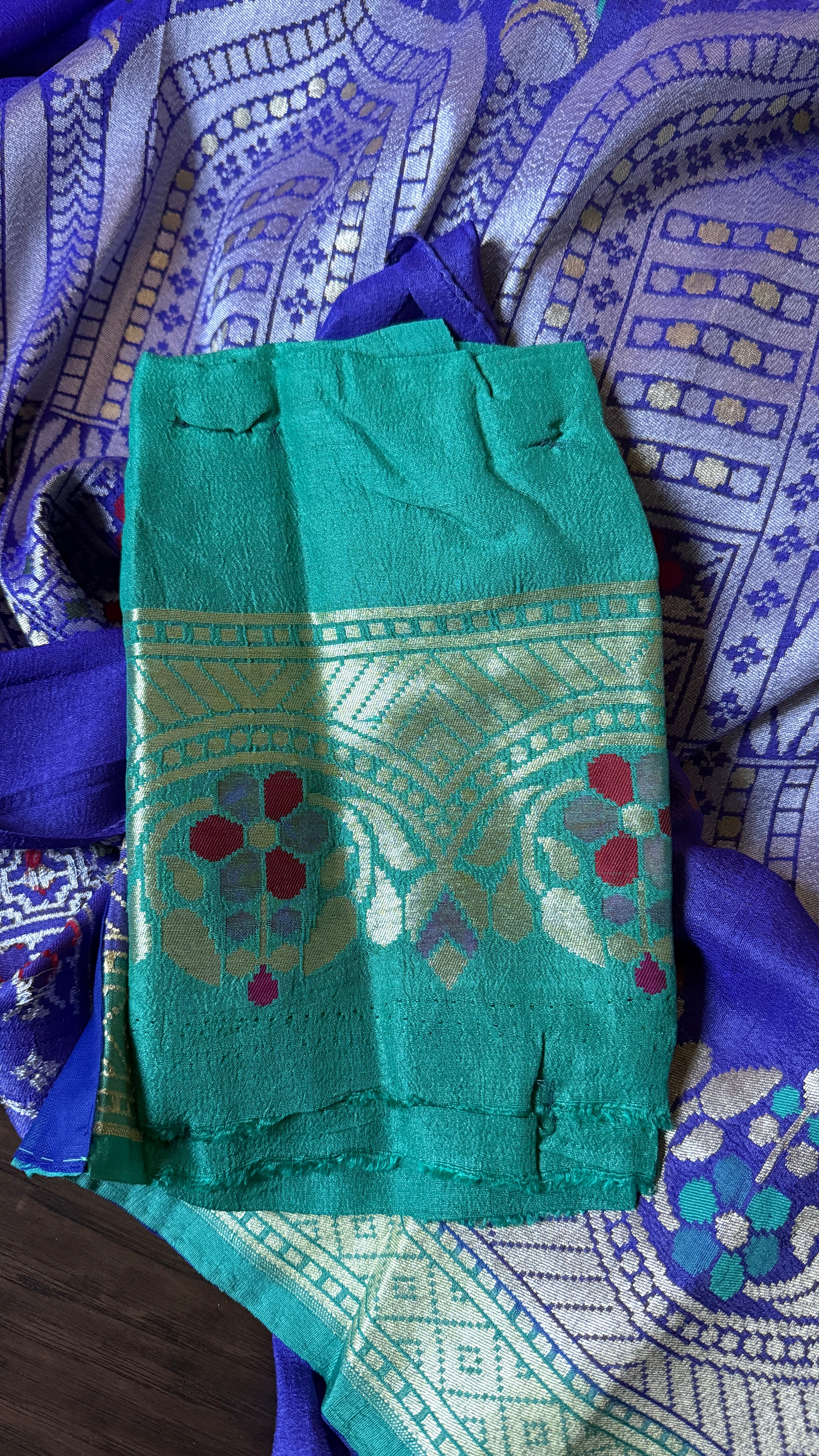 Tussar Georgette Banarasi - Purple Blue Mughal Inspired