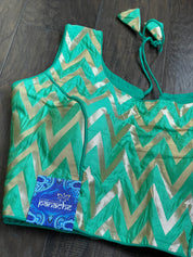 Designer Blouse - Green Chevron Woven