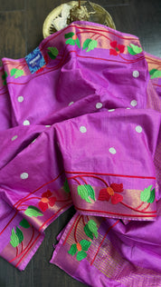Embroidered Muga Silk - Magenta Purple Paithani