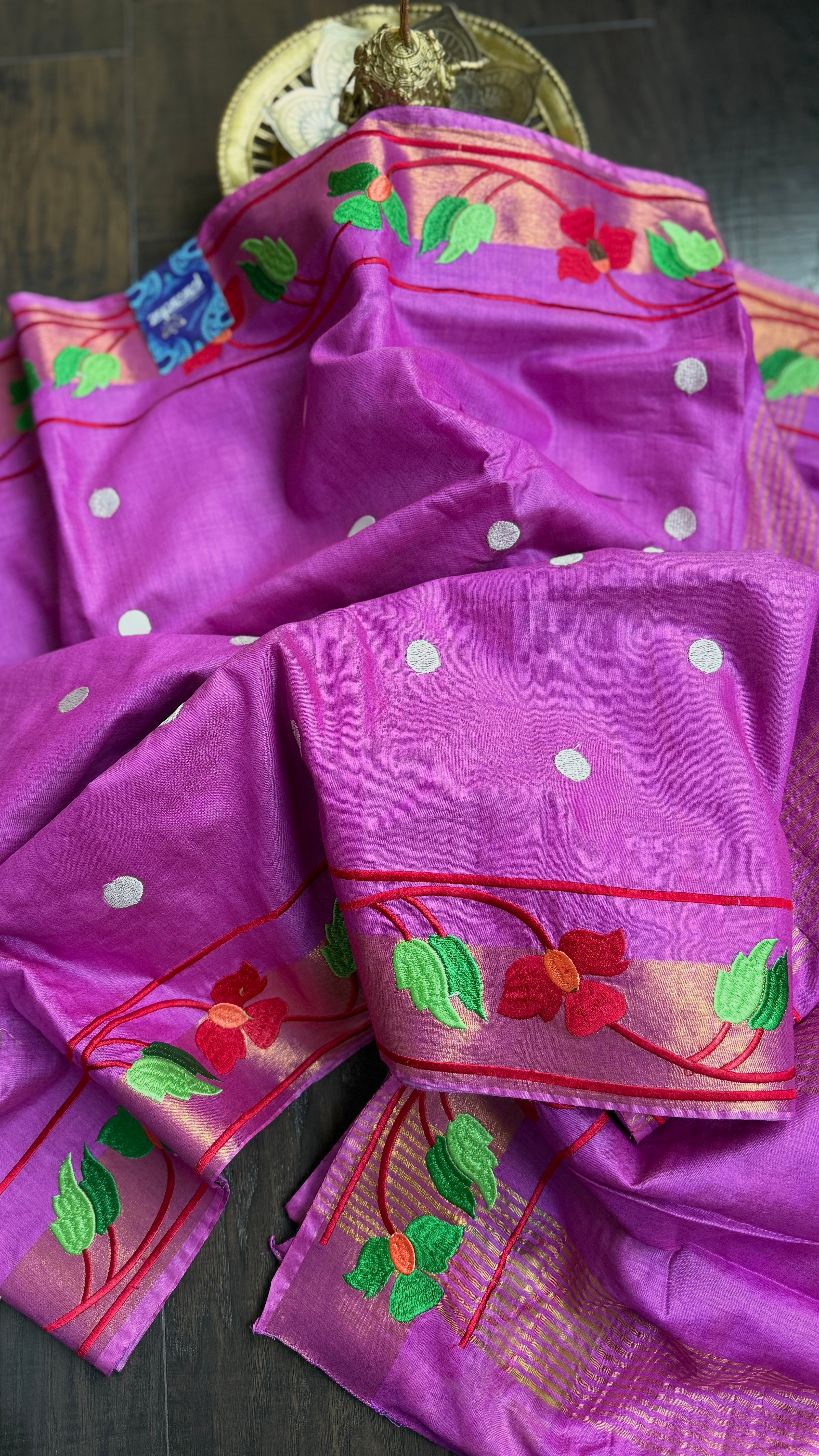 Embroidered Muga Silk - Magenta Purple Paithani
