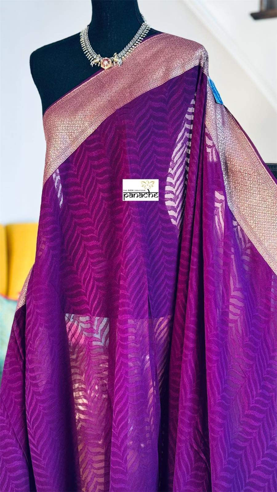 Khaddi Georgette Tanchoi Banarasi - Wine Purple