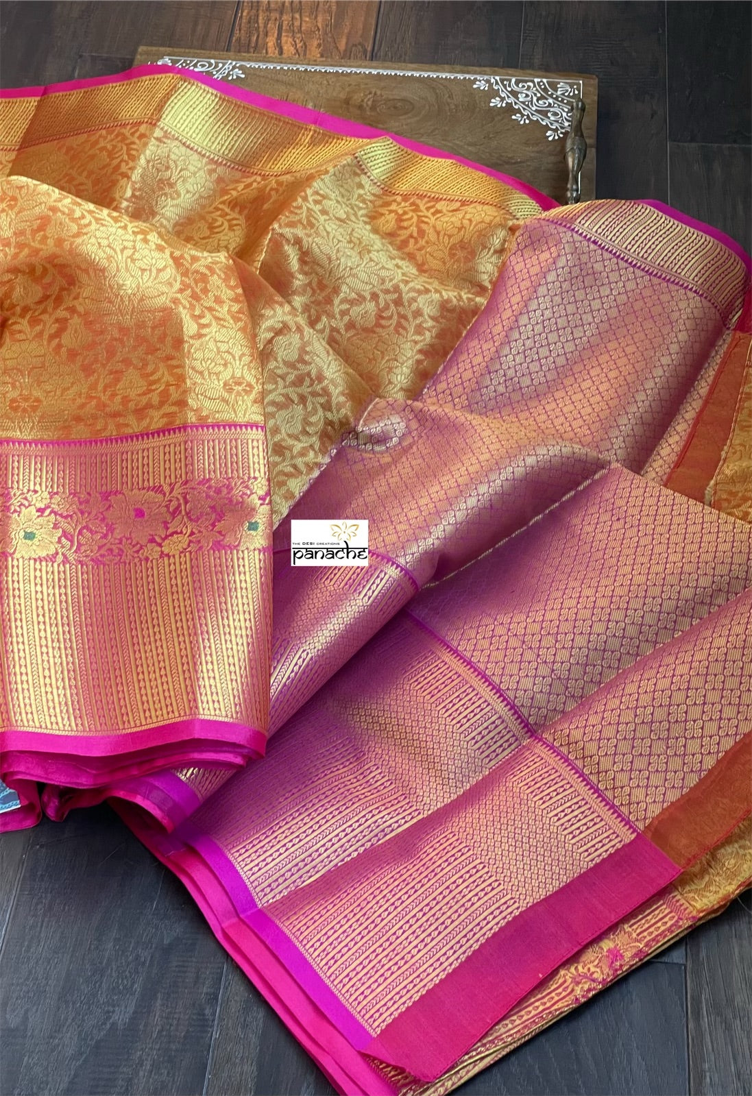 Soft Silk Banaras Saree - Orange Pink Tanchoi