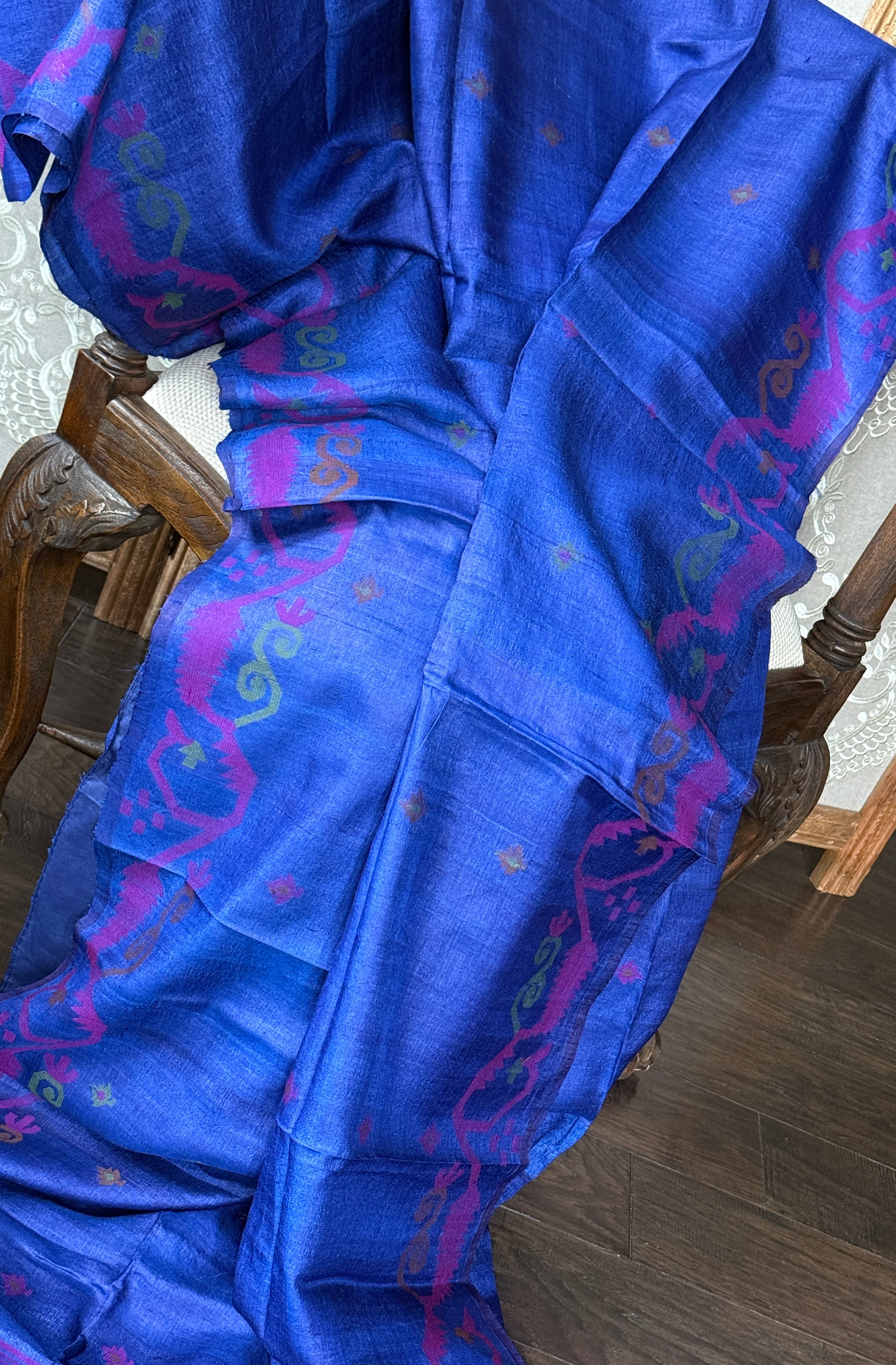 Pure Tussar Silk Jamdaani - Royal Blue
