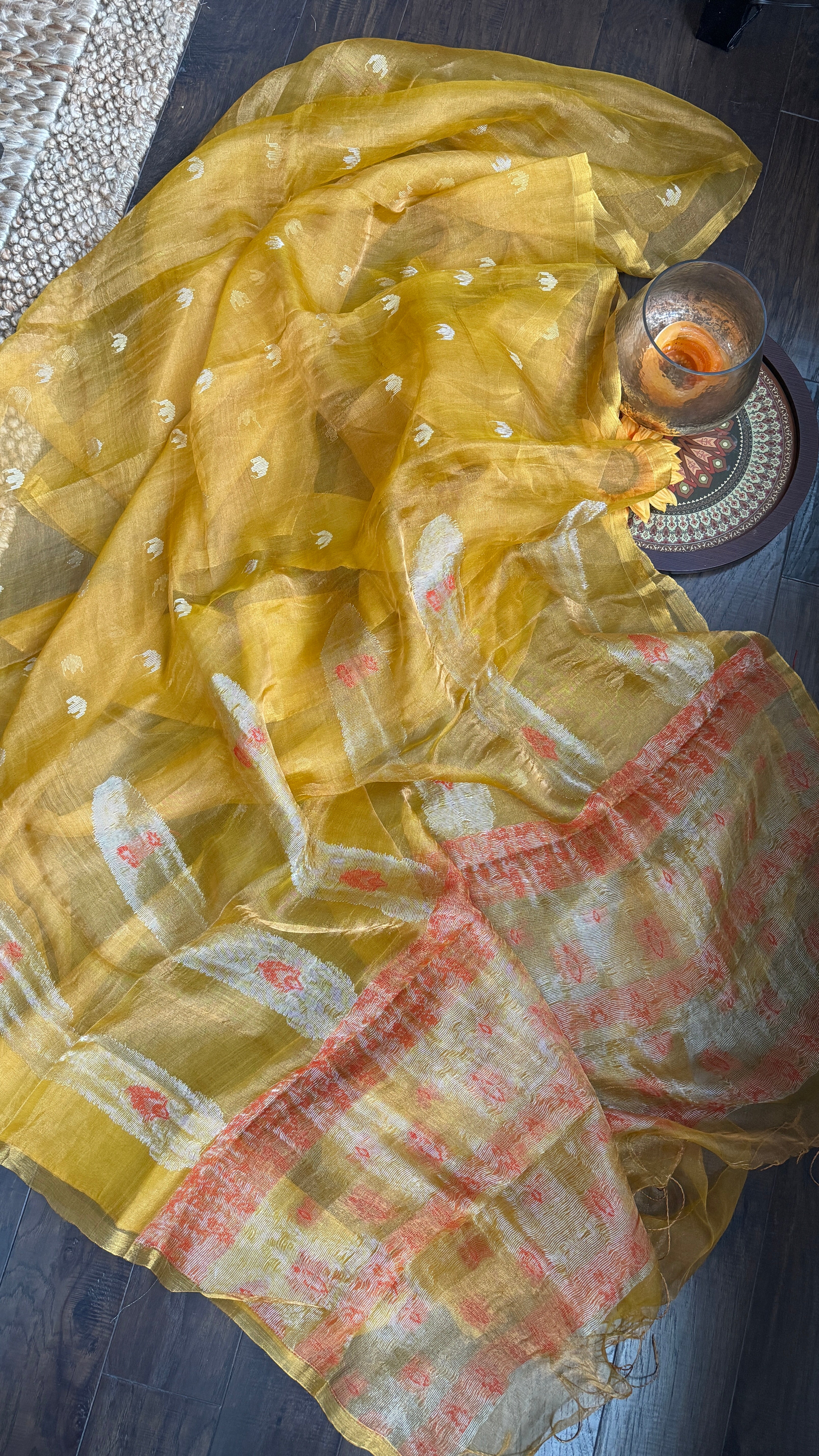 Metallic Tissue Muslin Silk Jamdaani - Yellow