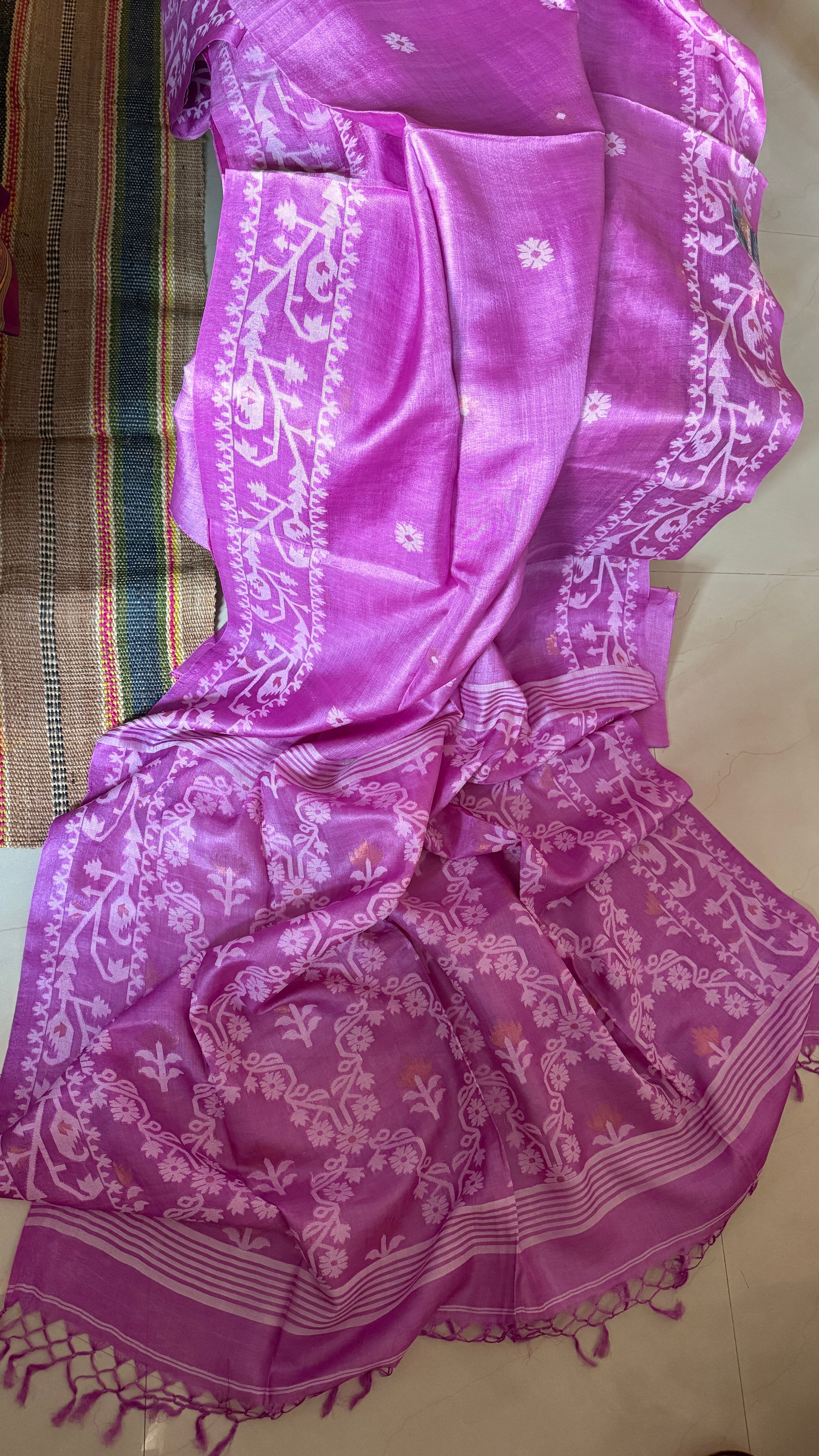 Pure Tussar Silk Jamdaani - Mauve