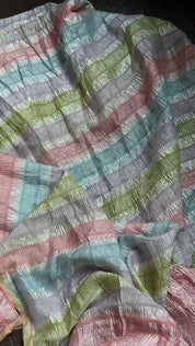 Pure Muga Silk Crushed Zari Banarasi - Peach Pink Hand Dyed