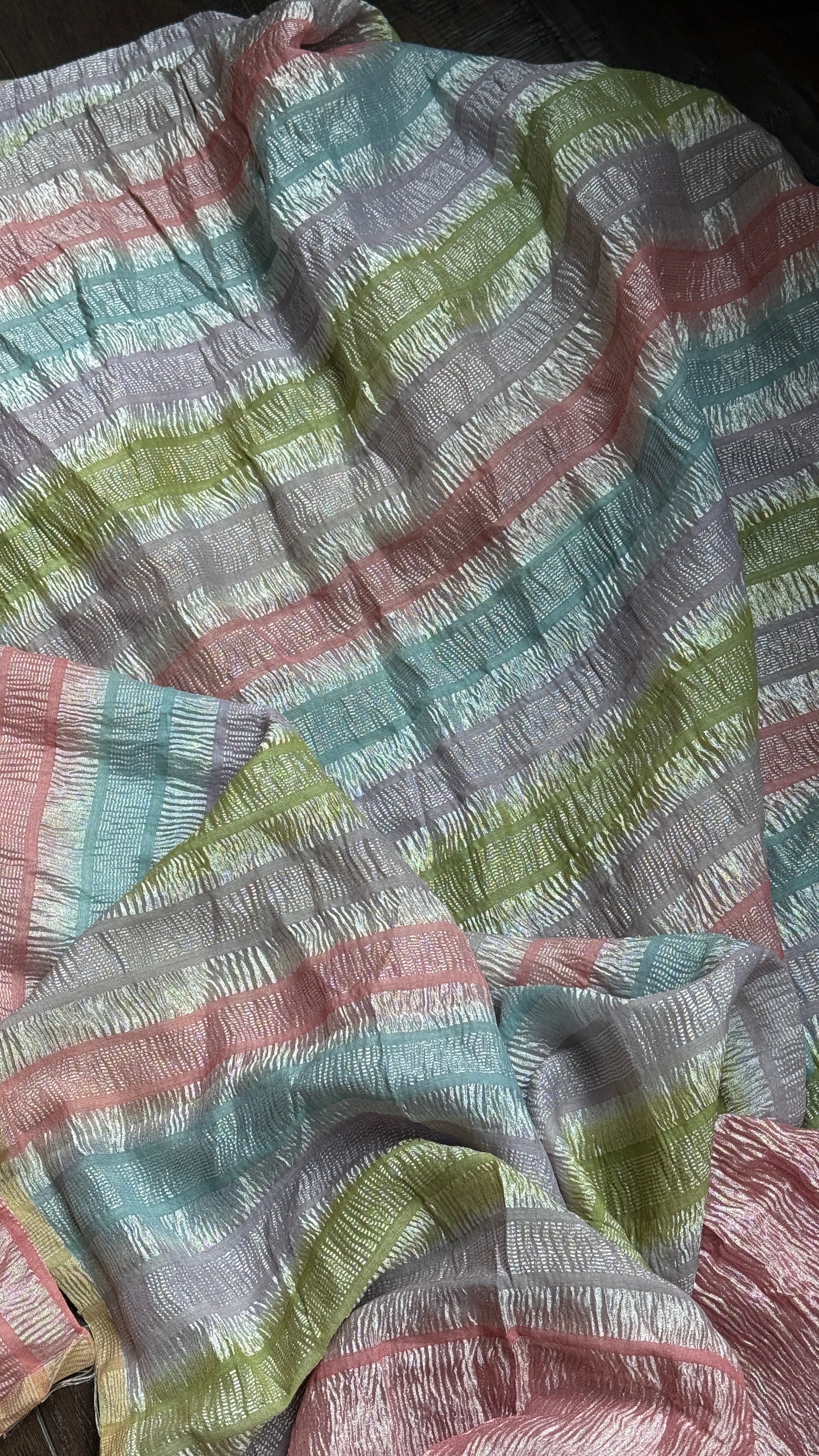 Pure Muga Silk Crushed Zari Banarasi - Peach Pink Hand Dyed