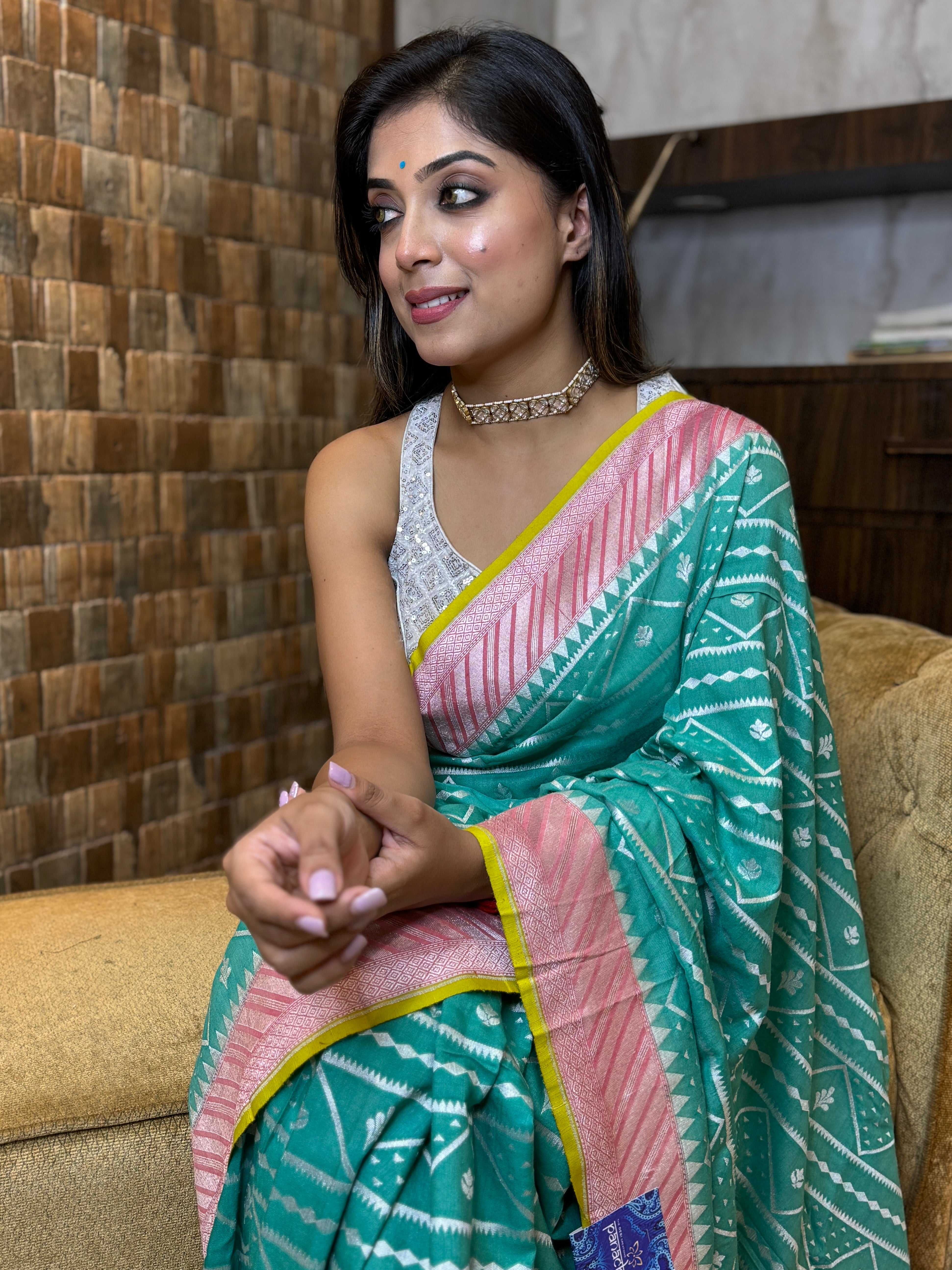 Muga Georgette Banarasi - Sea Green