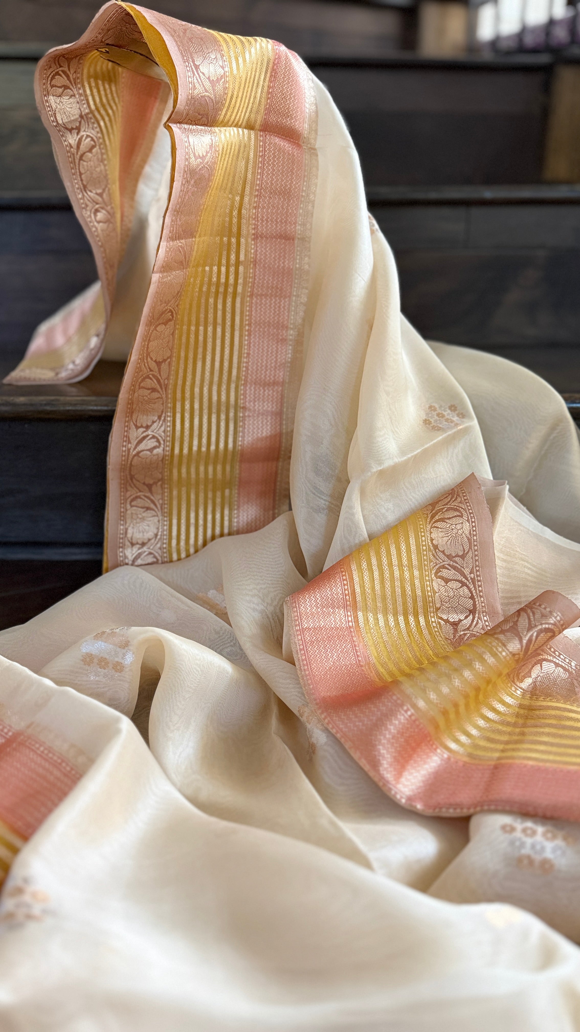 Kora Silk Banarasi - Beige Multicolor Border