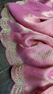 Designer Georgette Organza - Pink Dual Shaded Scalloped Border