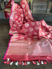 Tussar Silk Banarasi - Orange Pink Dual Shaded Antique Zari