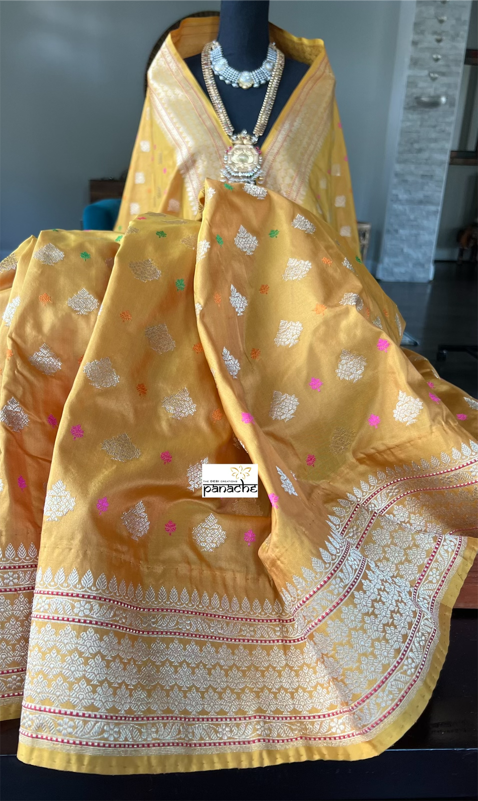 Pure Silk Kadwa Banarasi- Yellow Meenakari