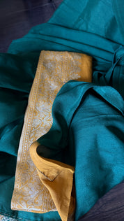 Tussar Georgette Banarasi- Navy Blue Ochre Yellow