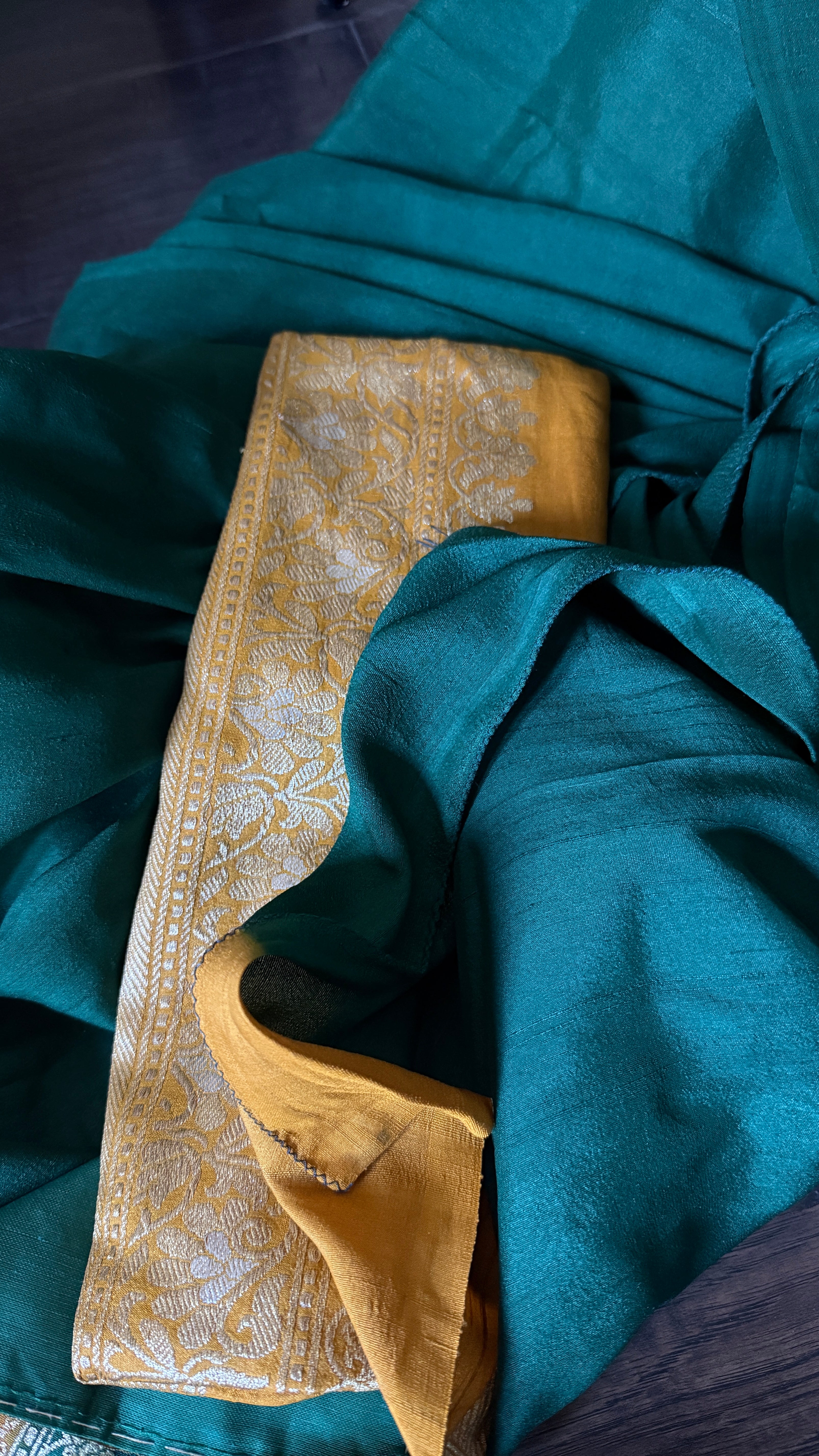 Tussar Georgette Banarasi- Navy Blue Ochre Yellow